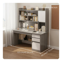 Writing Desk with Bookshelf Large Tabletop Student Workstation with Storage Spacious Desktop Computer Desk Hutch for Students, Bedroom