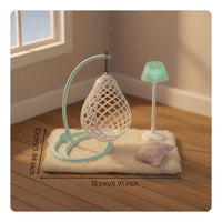 4 Pieces Miniature Swing Chair Set Soft Dollhouse Swing with Stand Compact Carpet for Collectors
