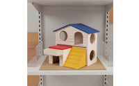 2-Story Hamster House Fir Wood Wooden Hamster House Built-in Food Trough Colorful Small for Gerbils, Playpen