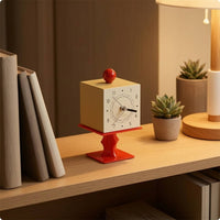 Decorative Analog Desk Clock Sculptural Cube Clock with Pedestal Compact Minimalist for Entryway