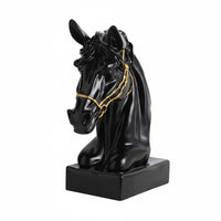 Horse Head Statue Artistic Design Black Horse Bust Gold Accents Tabletop Sculpture for Living Room, Entryway, Bookshelf