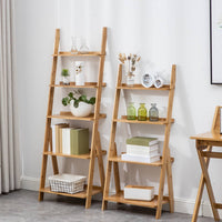 Bamboo Ladder Shelf Multi Tier Floor Standing Shelf Sturdy for Living Room