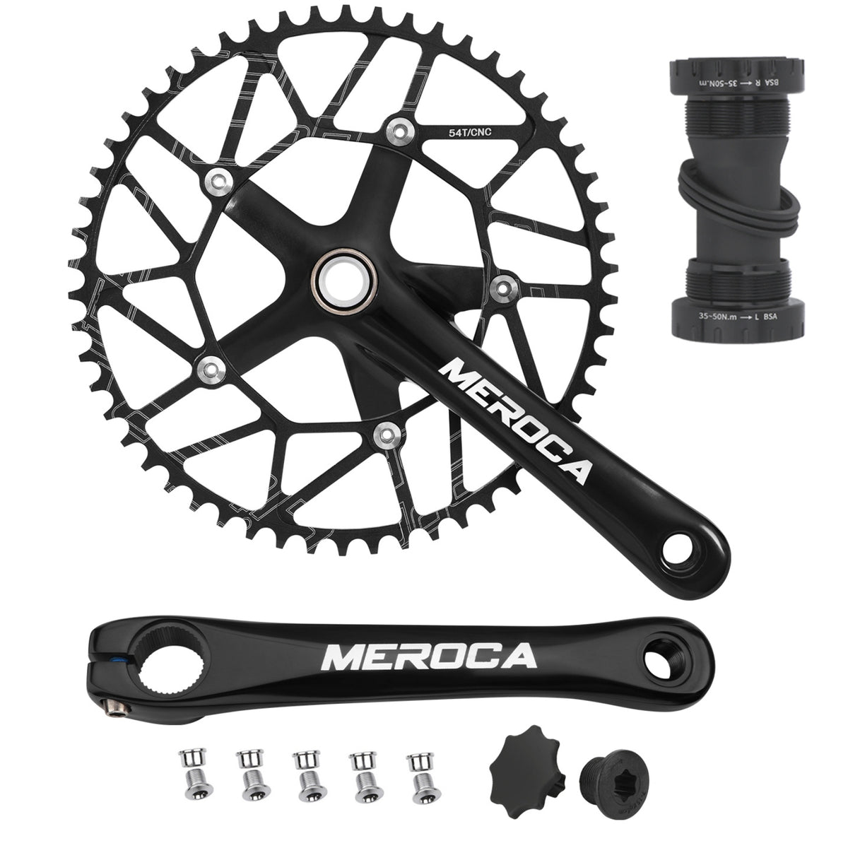 Folding Bike Crankset Aluminum Alloy Crankset with Hollow Unitary Design Matte Black Crank Arms for Cyclists, Commuters, City Riding