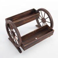Carbonized Finish Wooden Planter Wagon Corrosion-Resistant Wooden Wagon Planter Rustic Design Outdoor Decor With Wheels for Gardeners, Plant Lovers, Homeowners, Garden, Balcony, Courtyard, Backyard