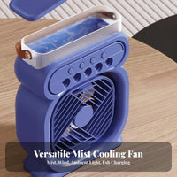 Desktop Misting Fan Colorful Night Light USB Desktop Air Chiller Combination Function USB Humidifier Fan for Students, Office Workers, Dorm Room