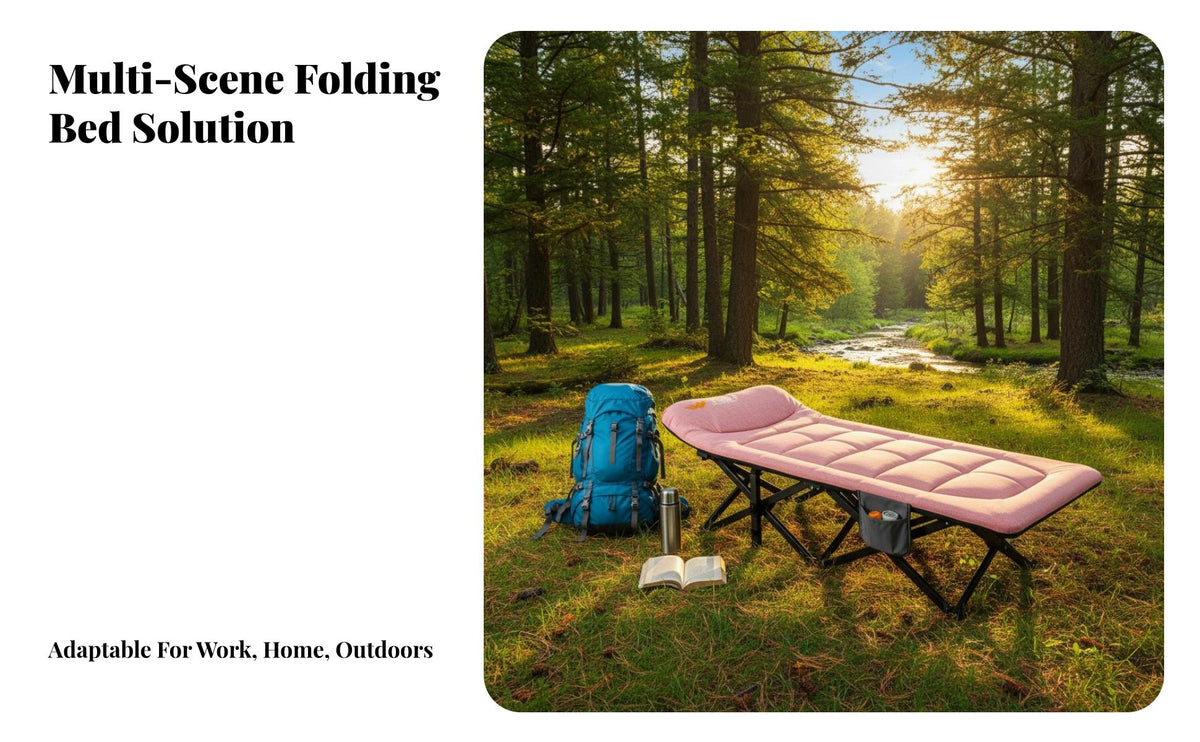 Foldable Design Padded Camp Bed Space-Saving Padded Single-Person Lounger Quick Setup Folding Cot Heavy Duty Frame for Office Workers, Outdoor Enthusiasts, Home Guests, Hospital, Travel