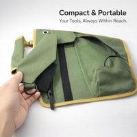 Roll Up Tool Bag Organizer, Oxford Cloth Heavy Duty Tool Roll, Zippered Pockets for Electricians, Plumbers, Craftsmen, Workshop Storage