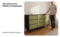 Solid Wood 9 Drawer Dresser Multi-Purpose Vintage Storage Cabinet Long-Lasting Sideboard Buffet Cabinet Easy to Clean for Apartment Dwellers, Homeowners, Interior Design Enthusiasts, Bedroom, Dining Room, Hallway, Home Office
