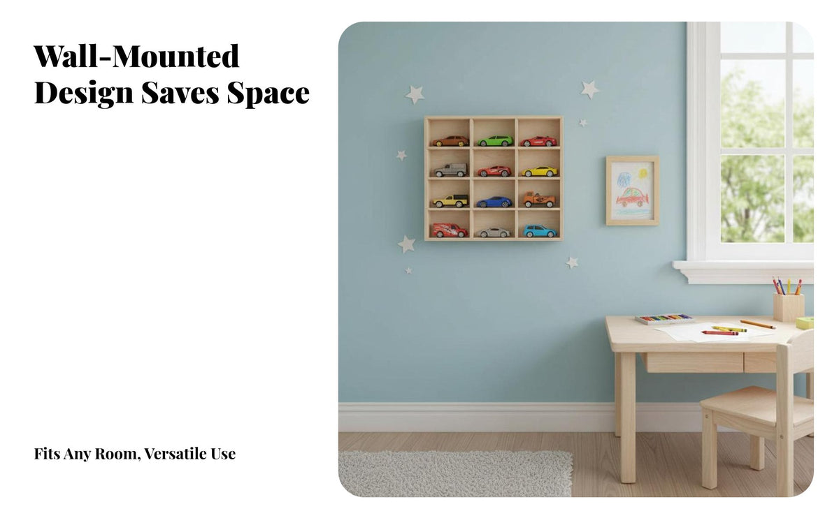 Wooden Toy Car Display Case Particle-Resistant Wall-Mounted Model Car Rack Wall Mounted Display Rack Natural Wood