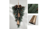 Teardrop Swag with Bells Rustic Artificial Christmas Swag Festive Wreath with Bells for Front Door, Entryway, Wall Decor