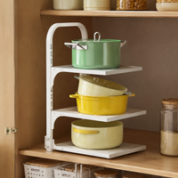 Kitchen Cupboard Organiser Pot Rack, 3 Layer Space Saving Organiser, Adjustable Carbon Steel for Saucepans, Pots & Pans