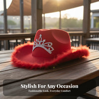 Feather Brim Cowboy Hat Eye-Catching Rhinest Single Cowboy Hat Sturdy Fashion Accessory for Women, Festival Attendees, Parties, Festivals
