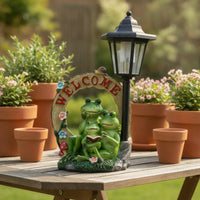 Frog Statue with Solar Lantern Cute Frog Statue with Welcome Sign for Homeowners