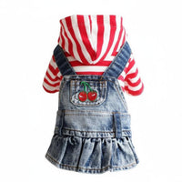 Pet Dress with Hood Striped Dog Dress Denim Pet Hoodie for Small Dogs