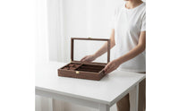 4 Compartment Watch 3 Compartment Glasses Holder Multi-Functional Compartments Wooden Watch and Glasses Box Walnut Wood Jewelry