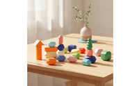 28 Pieces Wooden Stacking Rocks Faceted Wooden Balancing Stones Stacking Stones Smooth Toy Geometric for Toddlers, Playroom