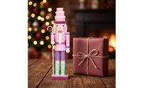 Nutcracker with Candy Cane Hand-Painted Wooden Nutcracker Festive Statue for Christmas Display, Shelf