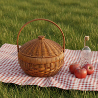 Handmade Imitation Rattan Carrying Basket Handwoven Woven Basket with Lid and Handle Multi-Purpose
