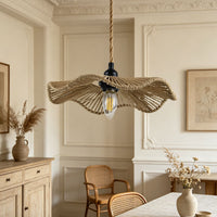 Handcrafted Disc-Shaped Woven Lampshade in Rattan Style