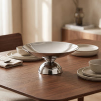 Fruit Bowl with Pedestal Silver Pedestal Serving Bowl Round Dessert Plate for Dining Table