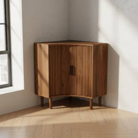 Corner Storage Cabinet with Sliding Doors Fluted Corner Cabinet with Sliding Doors Compact Credenza for Living Room, Bedroom, Office