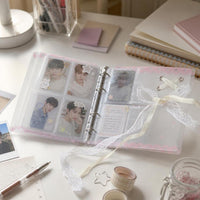 INS Pink Lace Ribbon M5 Loose-Leaf Planner PVC Cover with Elastic Band Diary Card Holder