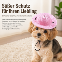 Cat Straw Hat, Adjustable Pet Sun Hat with Chin Strap, Perfect for Birthday Parties and Vacations, Bright Red, 10-60cm