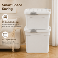 Wheeled Storage Box, Large 40-50L Heavy Duty Storage Box with Lid, White Tool for Bedroom & Laundry, 47.5x35x28cm