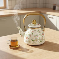 Lidded Enamel Teapot Arched Handle Tea Infuser Pot Glossy