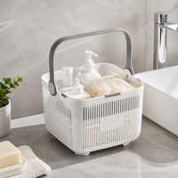 Portable Shower Organiser with Handle, Large Shower Shelf with Drainage, White Bathroom Organizer for Dorm Basket, Space Saving