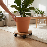 Round Wooden Plant Caddy with Wheels and Brakes, Heavy Duty Rolling Planter Stand for Indoor/Outdoor Use