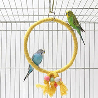 Bird Swing and Ladder Set, Climbing Toys for Birds with Bells and Rope Perch, Hanging Toys for Birds, Parakeets Cockatiels Enrichment, Yellow