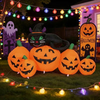 Inflatable Pumpkin with Cat Cute-Spooky Pumpkin Cat Inflatable Quick Setup Inflate Decoration for Lawn
