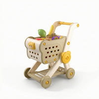 Role-Playing Toy Grocery Cart with Play Food Rounded Edges Shopping Cart with Play Food Molded Grocery Store Toy Pretend for Toddlers, Playroom, Kindergarten