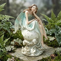 Seated Fairy Woman Statue Organic Carved Base Sitting Fairy Statue Floral