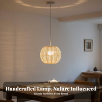 Woven Pendant Lamp Materials Wicker Hanging Lamp Minimalist Design Boho Ceiling Fixture for Restaurant, Teahouse, Dining Room