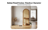 Vintage Design Rattan Screen with Shelves Multi-Functional Design Partition Cabinet with Storage Multifunctional Entryway Partition Cabinet Space Saving for Apartment Dwellers, Interior Decorators, Away Ice Workers, Bedroom