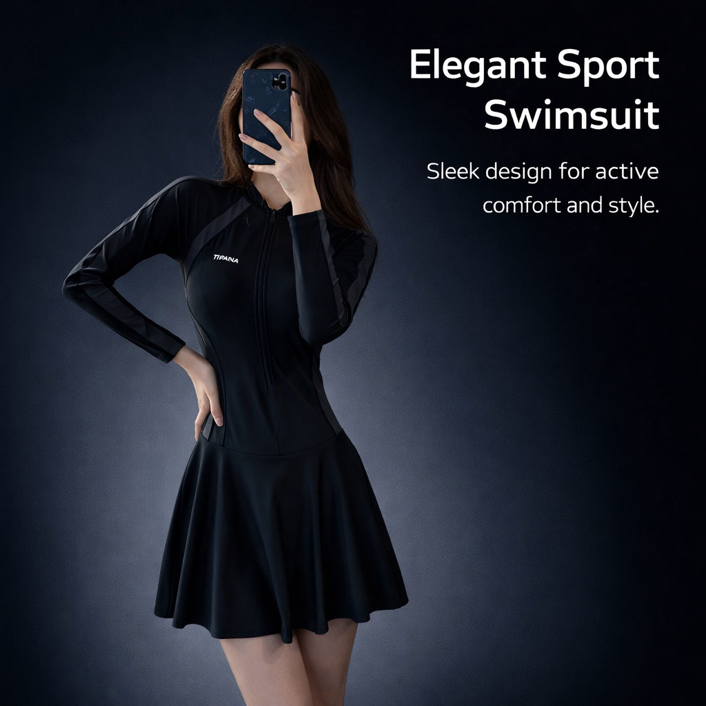 Swimsuit with Flattering Skirted Design and Chest Pads, One-Piece Monokini Made of Quick Dry Polyester, Comfortable One Piece for Sports