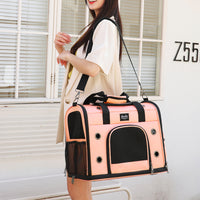Shoulder Straps Zippered Pet Travel Bag Side Pocket Soft-Sided Pet Carrier Rectangular