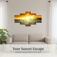 Modern Sunset Seascape Canvas Wall Art Print, 5-Panel Tropical Ocean Decor Painting
