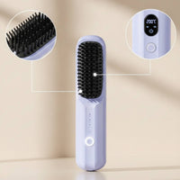 Rechargeable Cordless Hair Straightener Brush Portable Straightening Brush with Negative Ions Adjustable Temperature Frizz-Reducing for Travelers