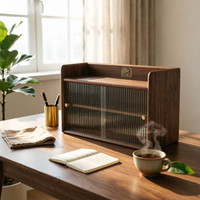 Mug Storage Cabinet with Glass Door areaSaving Countertop Storage Cabinet Retro Furniture for Brew Corner, Desk
