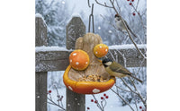 Sculpted Fungus-Shaped Bird Feeder Textured Hanging Bird Feeder Beige Outdoor Decor Orange and Yellow for Garden, Tree