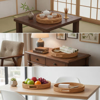 2 Pieces Rattan Tray with Handles Round Rattan Serving Tray Easy to Carry for Home Decor