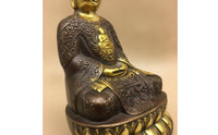 Buddha Statue with Pedestal Copper-Toned Statue with Pedestal Ornate Buddha Figurine for Altar