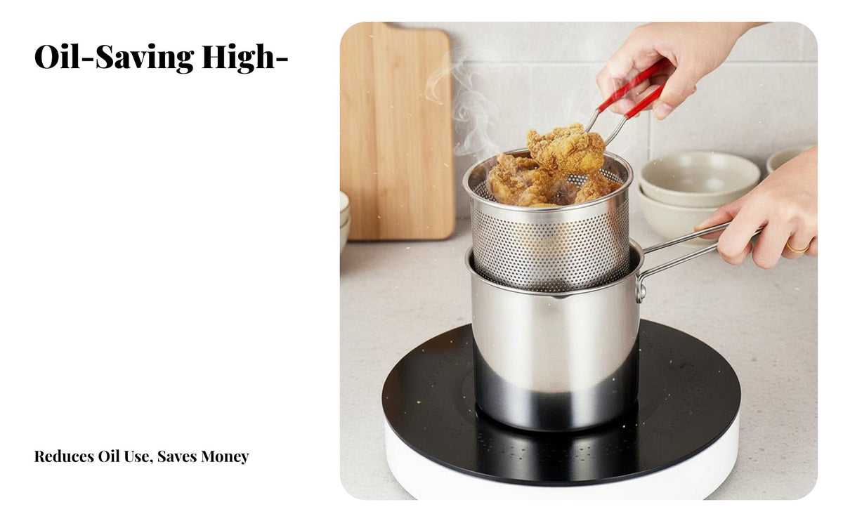 Mini Deep Fryer Pot Versatile Deep Frying Pot with Basket Induction Compatible Stainless Steel Battered Fryer for Students, Dorm Rooms, Apartments