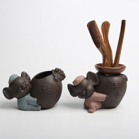 Ceramic Zisha Succulent Planter with Hydroponic Function, Zen Pig Design, Multifunctional Tea Pet Ornament & Pen Holder