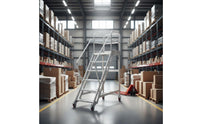 Mobile Workstation Ladder Locking Casters Aluminum Warehouse Ladder Heavy Duty Rolling Steps for Workshop, Stockroom