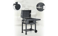 Briquette Grill with Warming Rack Adjustable Height Briquette Grill with Wheels Enamel-Treated Barbecue with Warming Rack for Backyard Cooks