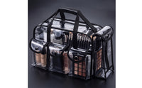 Clear Cosmetic Bag with Shoulder Strap Multiple-Pocket Transparent Makeup Tote with Pockets Large Capacity Clear Makeup Bag for Journeyers